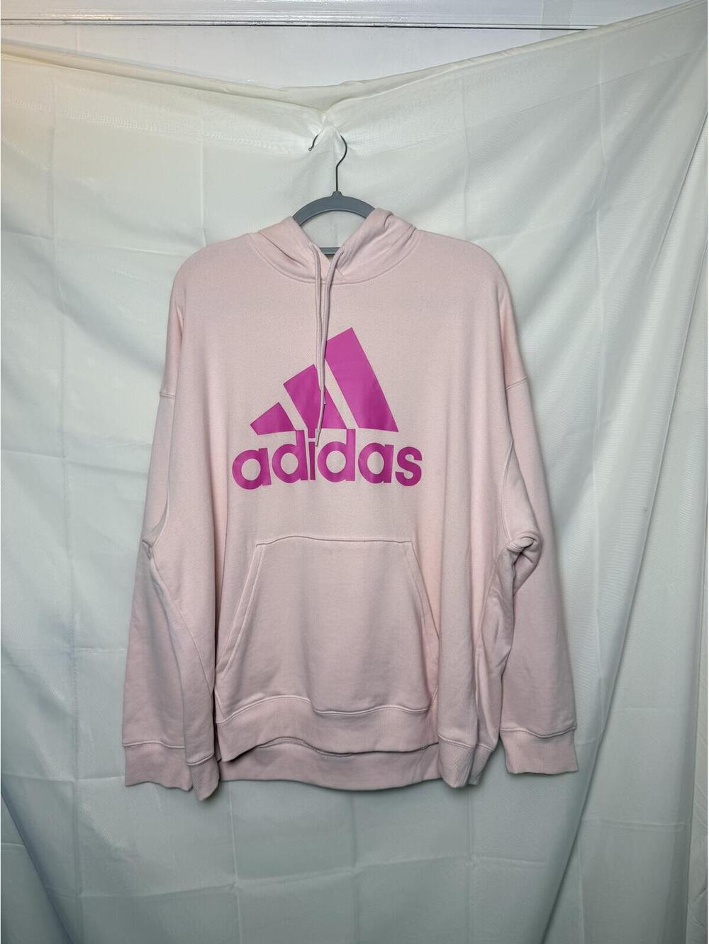 Adidas Oversized Light Blush Pink Hoodie with Hot Pink Logo